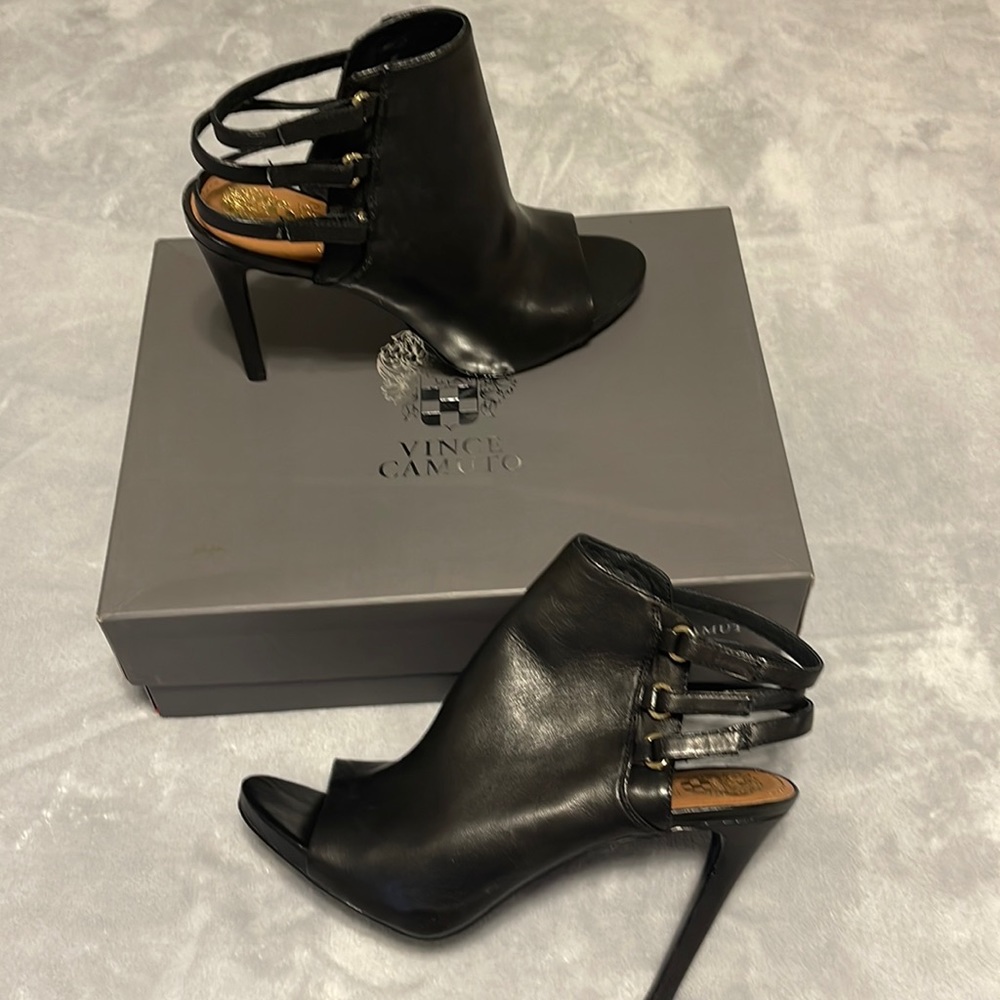 Vince Camuto, leather ankle boot with straps and back